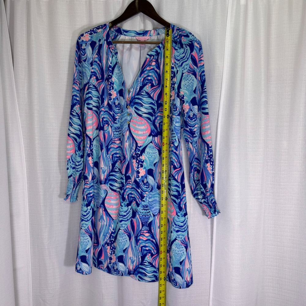 NWOT Lilly Pulitzer Brynle Dress Medium Blue Pink Long Sleeve Shift Resortwear - Picture 12 of 16